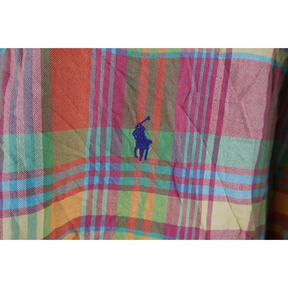 Vtg 90s Ralph Lauren Mens Large Faded India Madras Plaid Button Shirt Rainbow - Picture 4 of 10